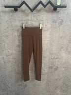 Brown pants on hanger, straight leg with elastic waistband