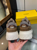 Brown Fendi sneakers, heel logo on padded back, chunky white sole