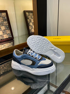Fendi unisex sneakers, white outsole tread with blue-and-cream upper