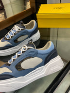Fendi unisex sneakers in blue and white, lace-up with circular logo patch