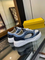 Fendi unisex sneakers with rear logo patch, blue upper and white thick sole