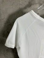White T-shirt back view with short sleeves and stitched shoulder line