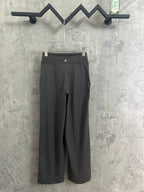 Dark gray wide-leg drawstring pants with elastic waistband