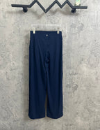 Ralph Lauren navy wide-leg pants with buttoned waistband and front drape