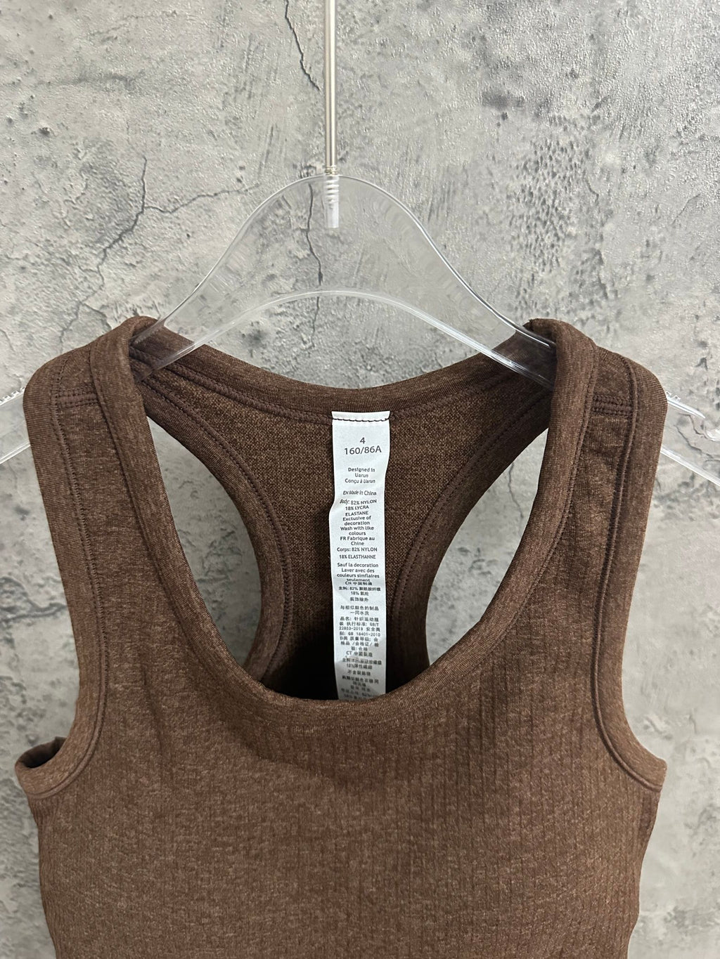 Ralph Lauren brown sleeveless tank top back view, U-shaped cutout and label