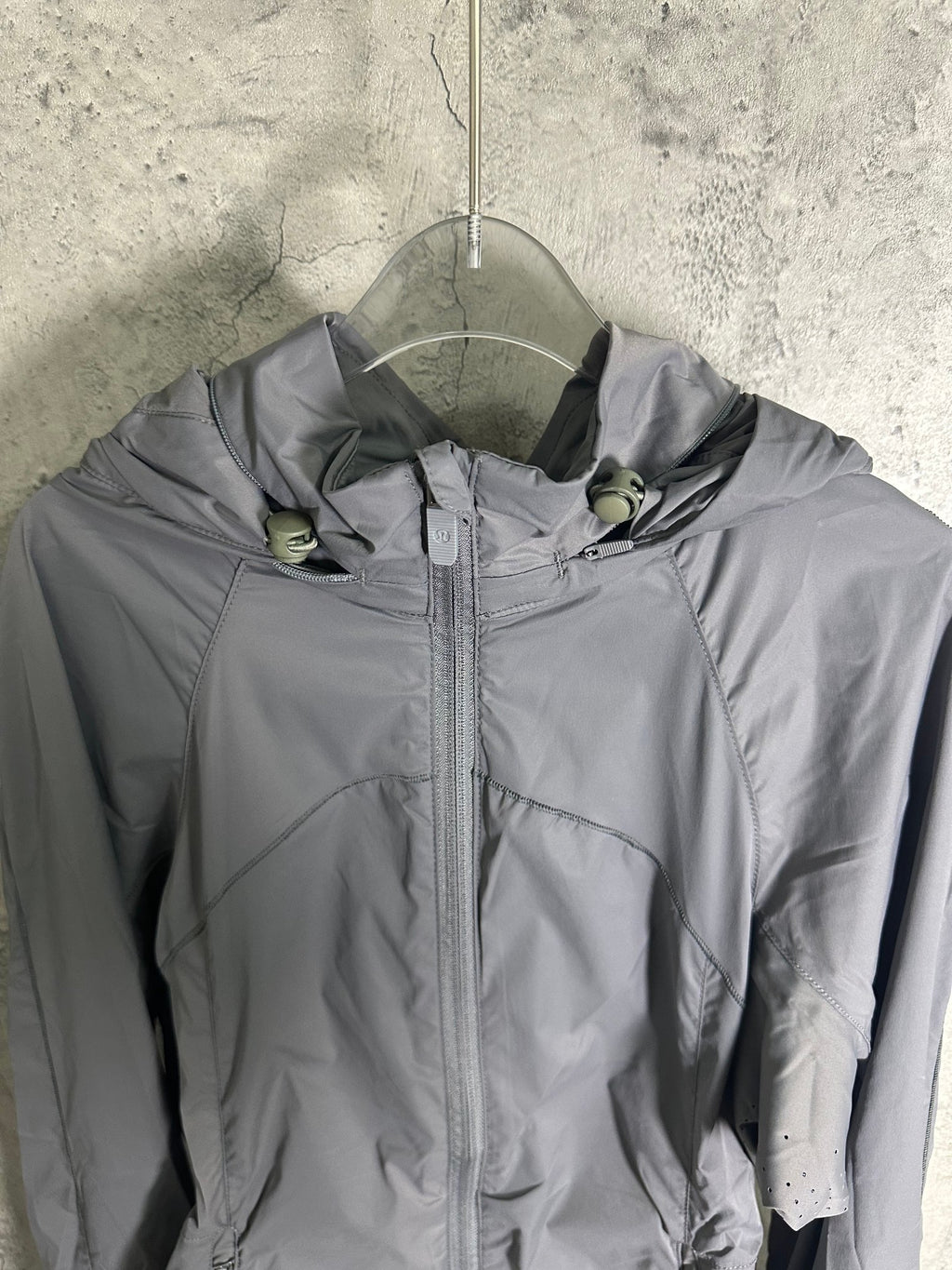 Ralph Lauren hooded jacket, gray, zip-front with high collar and hood details