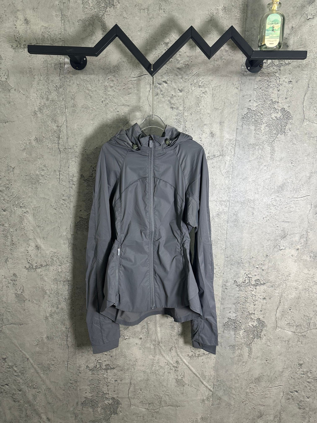 Ralph Lauren hooded jacket with full zipper and drawstring waist, gray