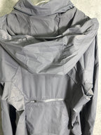 Ralph Lauren gray hooded jacket back view with folded hood and seams