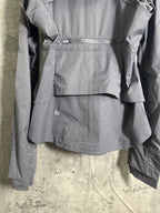 Ralph Lauren gray hooded jacket with adjustable waist belt and layered hem