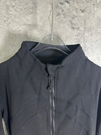 Ralph Lauren dark jacket close-up of front zipper and stand collar