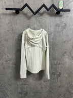 Cream hooded jacket with draped hood and long sleeves