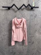 Ralph Lauren pink hooded zip jacket, front view with drawstring and zipper