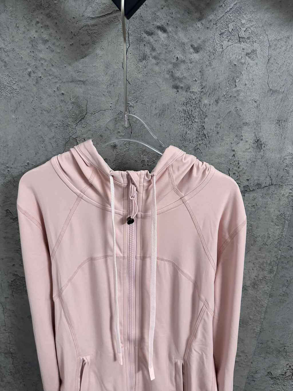 Ralph Lauren pink hooded jacket with drawstring, center front zipper