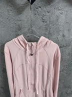 Ralph Lauren pink hooded jacket with drawstring, center front zipper