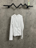 White zip-up hooded jacket with drawstring hem and long sleeves