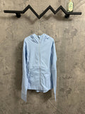 Light blue hooded windbreaker jacket with full-length zipper