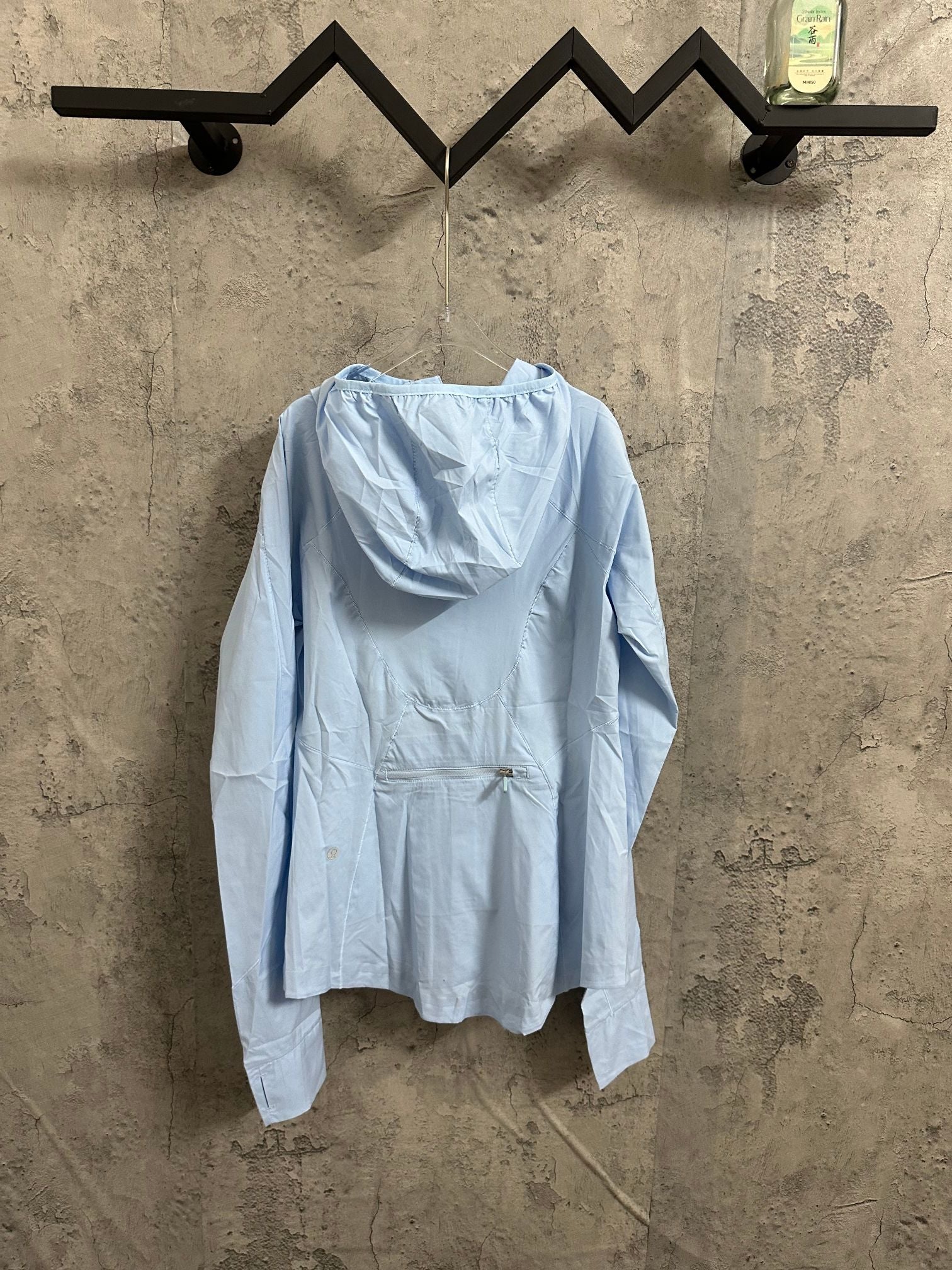 Ralph Lauren hooded jacket in light blue, back view with hood