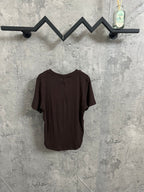 Brown ribbed henley T-shirt back view with short sleeves