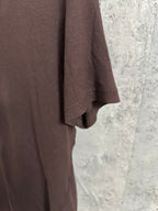 Brown henley T-shirt with curved hem and short sleeves