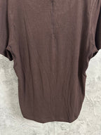 Brown ribbed henley T-shirt back panel with short sleeves