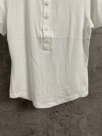 White henley T-shirt with button placket detail and short sleeves