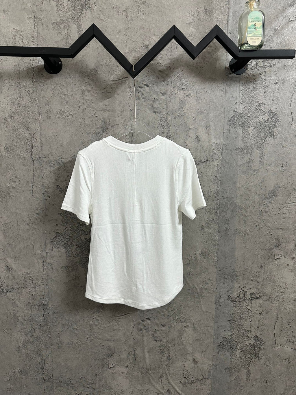 White henley T-shirt, short sleeves, button-front placket