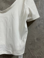 Ralph Lauren white crop T-shirt sleeve and side seam with curved stitched hem