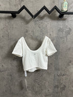 Ralph Lauren white scoop-neck crop T-shirt, short sleeves, relaxed fit