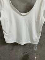 Ralph Lauren white scoop-neck crop T-shirt with visible stitching and short sleeves