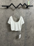 Ralph Lauren white scoop-neck crop T-shirt with short sleeves and curved hem