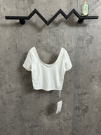 Ralph Lauren white scoop-neck crop T-shirt with short sleeves and curved hem
