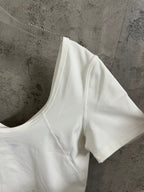 Ralph Lauren white scoop-neck crop T-shirt, side view with stitched seams
