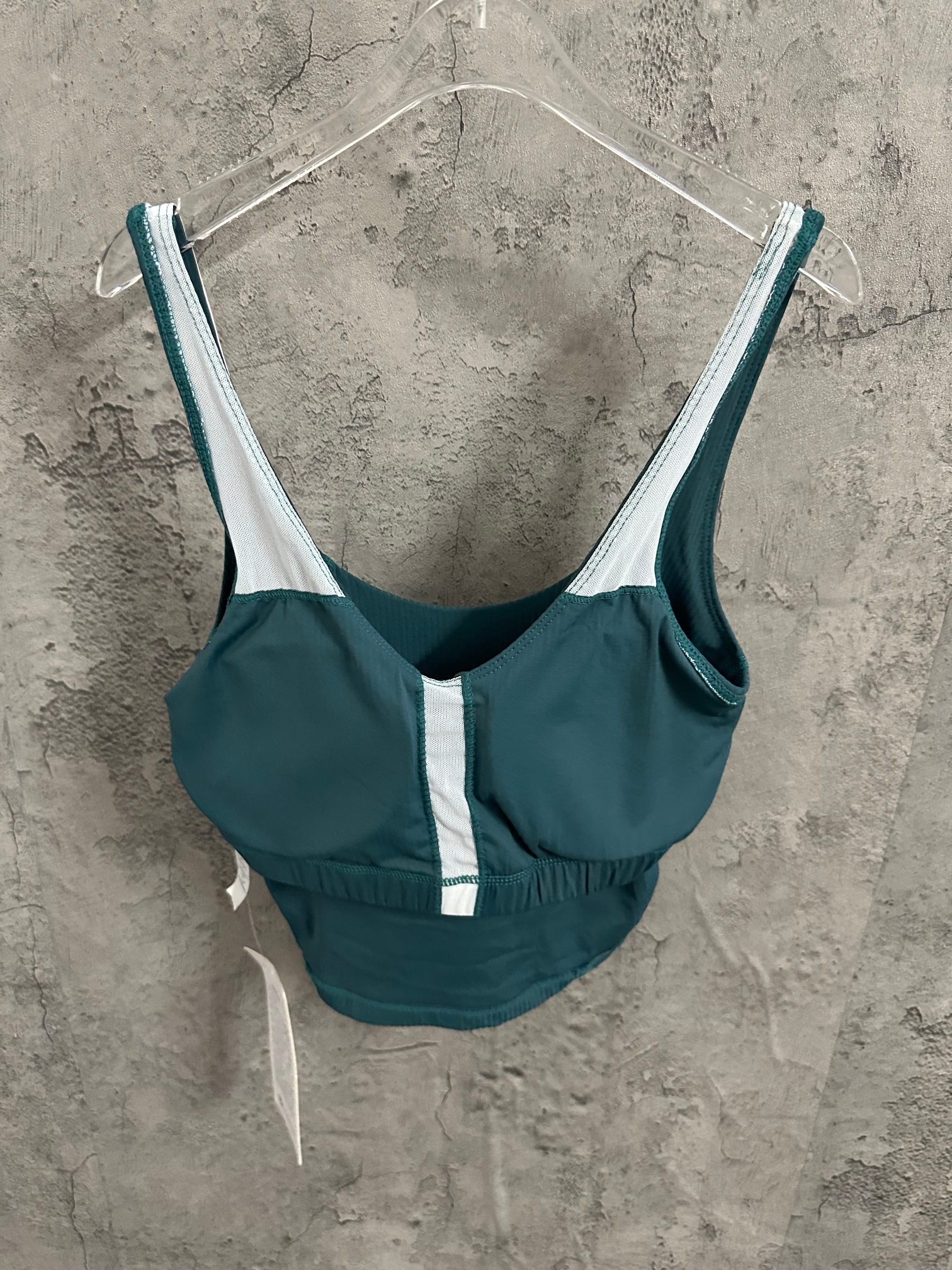 Teal padded bra-style camisole with scoop neckline and elastic back; tag attached