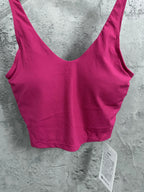 Ralph Lauren fuchsia ribbed crop camisole close-up with V neckline