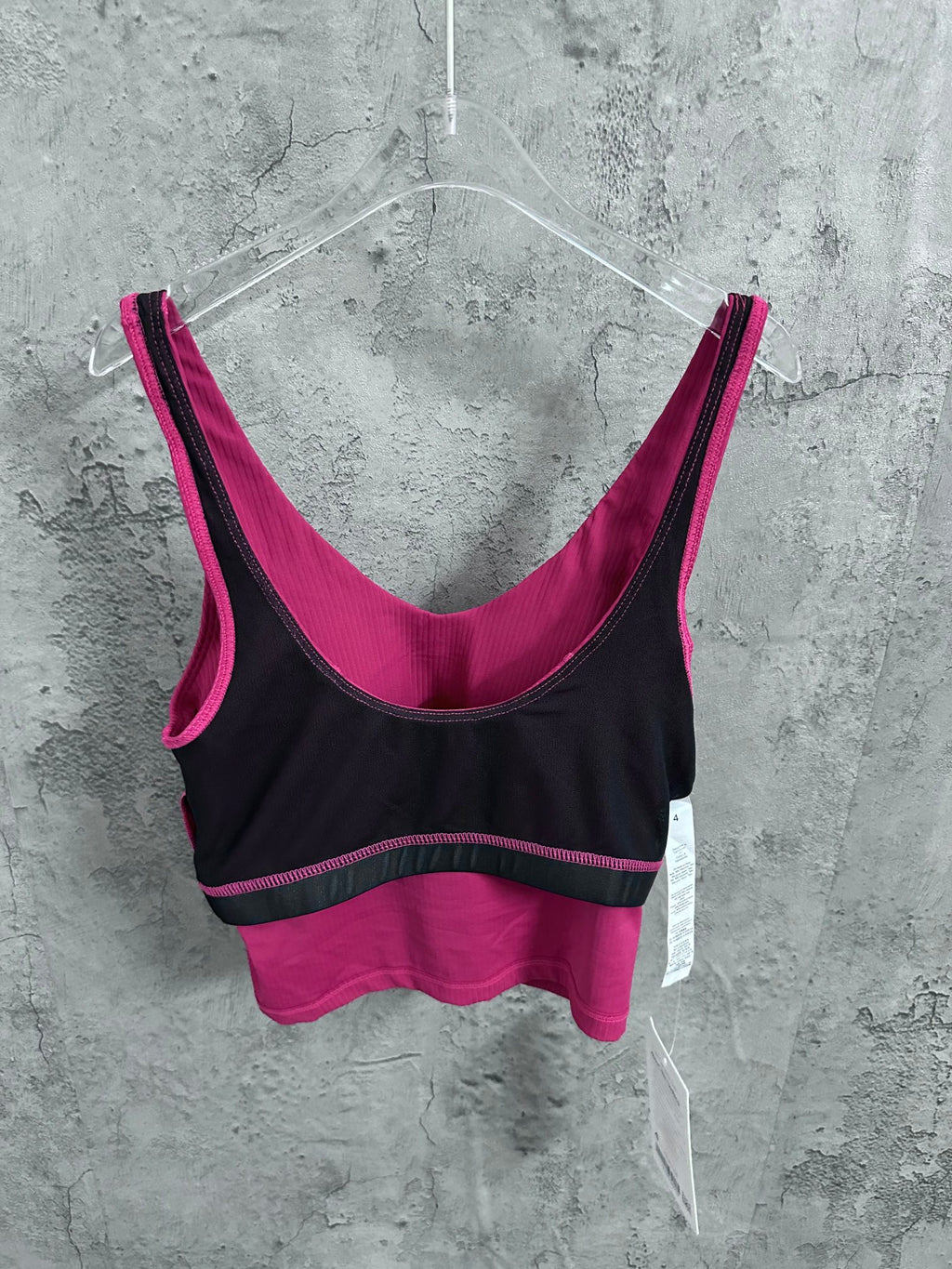 Ralph Lauren two-tone sports bra-style top with fuchsia bottom band and black upper