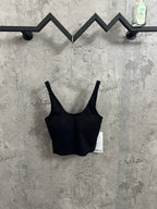 Ralph Lauren ribbed crop bralette, dark color, scoop neck, spaghetti straps