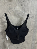Ralph Lauren ribbed crop bralette, dark color, front scoop neck, center logo