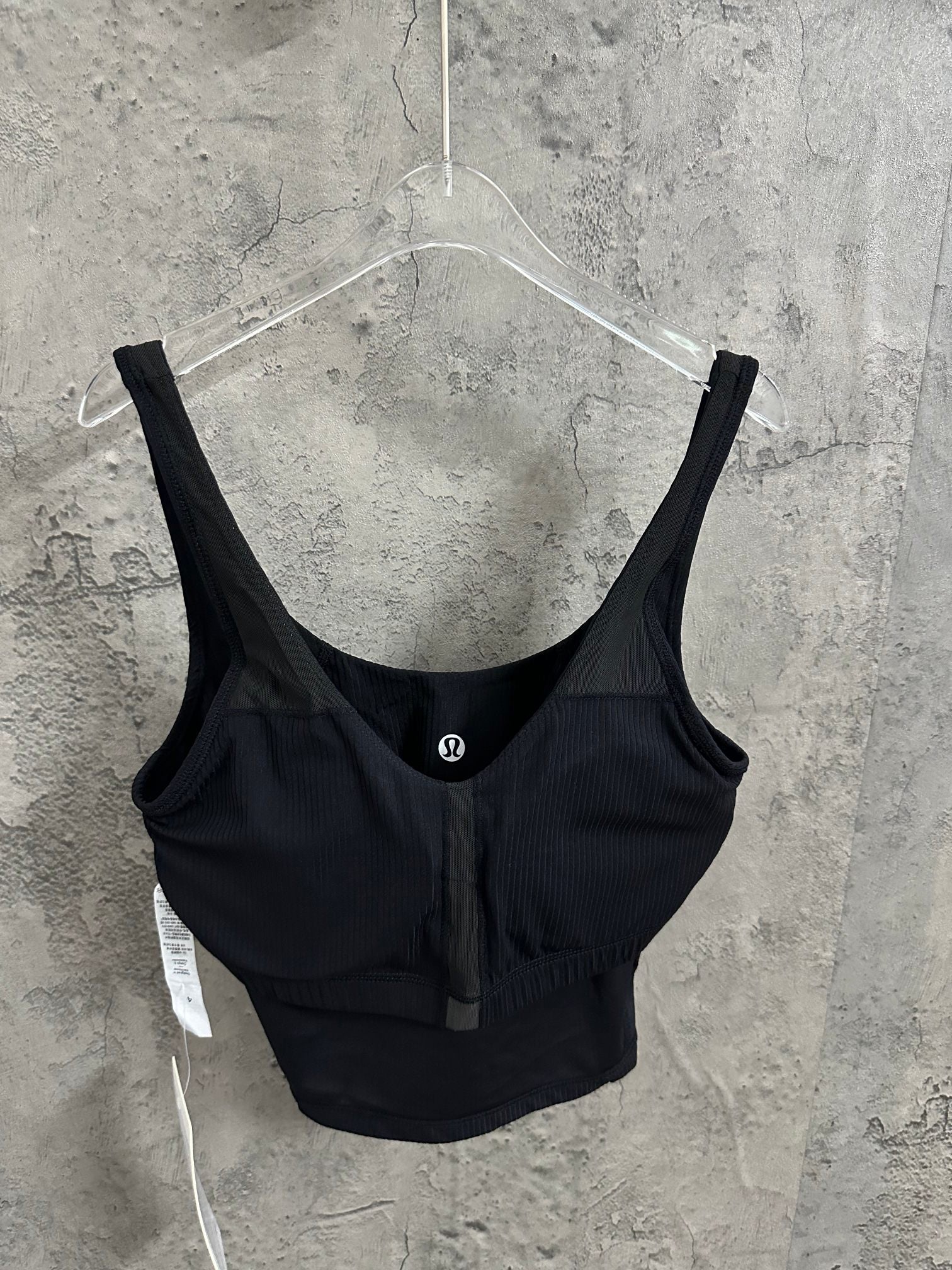 Ralph Lauren ribbed crop bralette, dark color, front scoop neck, center logo