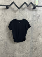 Dark short-sleeve crewneck T-shirt with small chest logo