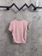 Light pink ribbed crew-neck T-shirt back view on hanger