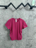 Pink ribbed crew-neck T-shirt with short sleeves, no front logo