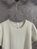 Cream ribbed crew-neck T-shirt neckline detail