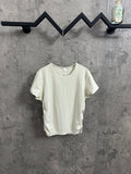 Off-white crew-neck T-shirt with short sleeves and ribbed texture