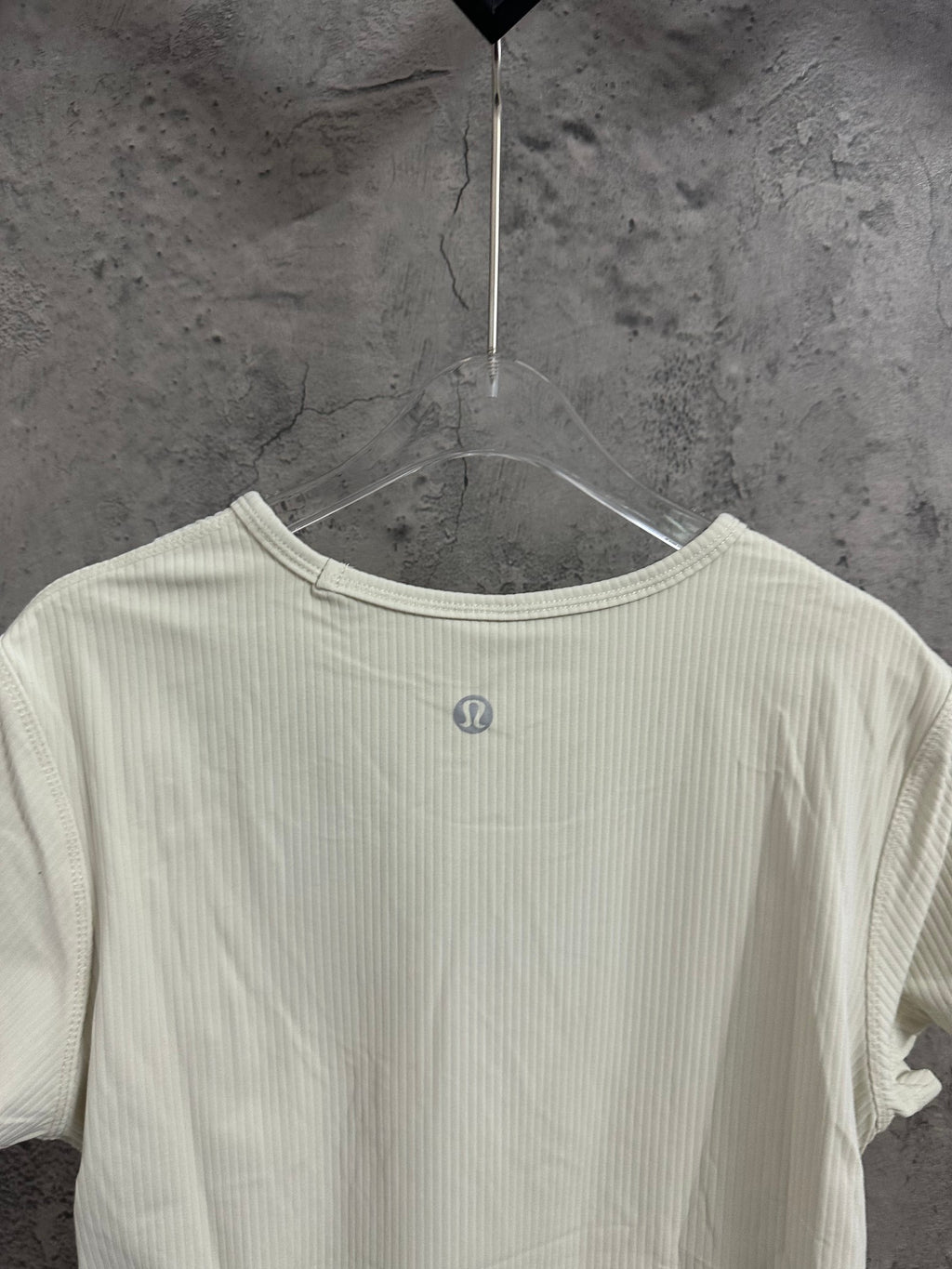 Off-white ribbed crew-neck T-shirt back view with small chest logo