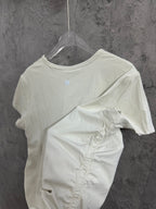 Cream ribbed T-shirt with small chest logo and folded detail