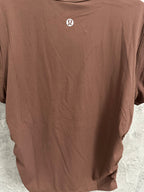 Brown ribbed crewneck T-shirt with small chest logo
