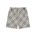 Burberry check plaid shorts, beige with black and blue; elastic waist and drawstring