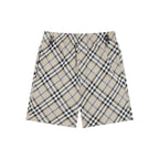 Burberry check plaid shorts, beige with black and blue; elastic waist and drawstring