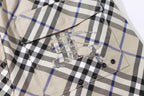 Burberry check plaid shorts front with embroidered horse emblem and button tab