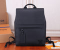 Men’s Louis Vuitton leather backpack with top handle, front flap pocket, black.